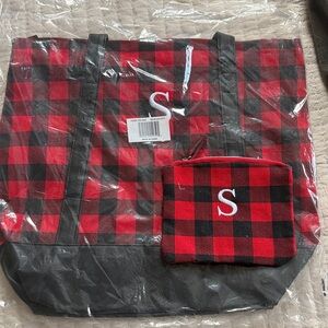 Monogrammed Red & Black Buffalo Check Tote with Coin Pouch